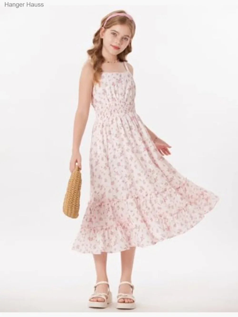 Girls Floral Sundress Button Front Adjustable Straps Spring Summer Easter 7-14